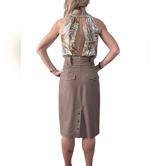 Vintage Cache Contour Silk Blend Halter Keyhole Dress Size 2 Bodycon Midi - Picture 5 of 9